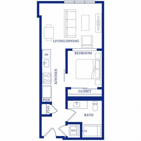 Floor plan for 1 bed, 1 bath, 582 sqft